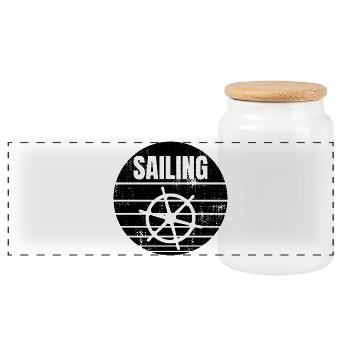 Segelboot Steuerrad - Panorama Keksdose mit Holzdeckel - Weiß - Vorne