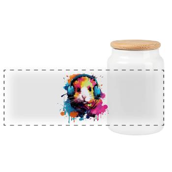 Hamster avec écouteurs Hamster doré Hamster nain - Boîte à biscuits avec couvercle en bois - blanc - Devant