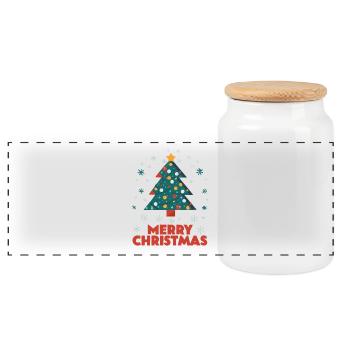 Merry Christmas Weihnachts Design Tannenbaum Neu - Panorama Keksdose mit Holzdeckel - Weiß - Vorne