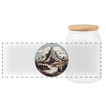 Paysage lacustre de montagne ronde - Boîte à biscuits avec couvercle en bois - blanc - Devant