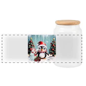 Pingouin drôle mignon - Boîte à biscuits avec couvercle en bois - blanc - Devant