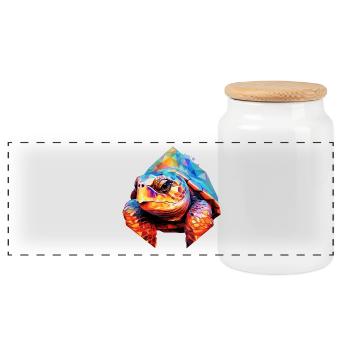 Turtle Polygon Turtles Tortoises - Panoramic Cookie Jar with Wooden Lid - white - Front