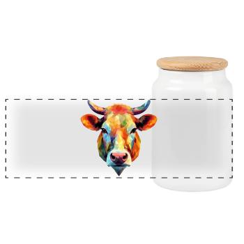 Cow Polygon Calf Cattle Bull Cows - Panoramic Cookie Jar with Wooden Lid - white - Front
