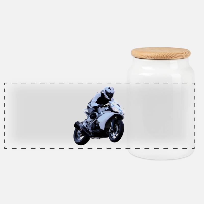 Motorrad - Panorama Keksdose mit Holzdeckel - Weiß