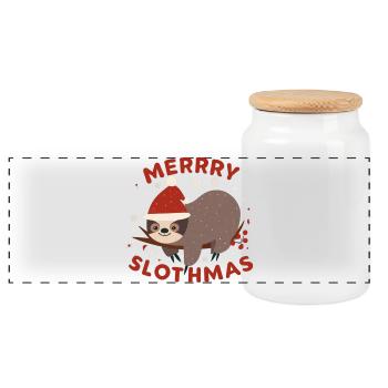 Merry slothmas Chemise animal paresseux de Noël - Boîte à biscuits avec couvercle en bois - blanc - Devant