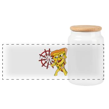 Funny Martial Arts Pizza - Panoramic Cookie Jar with Wooden Lid - white - Front