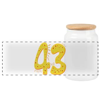 Zahl 43. Geburtstag - KÄSE - Panorama Keksdose mit Holzdeckel - Weiß - Vorne