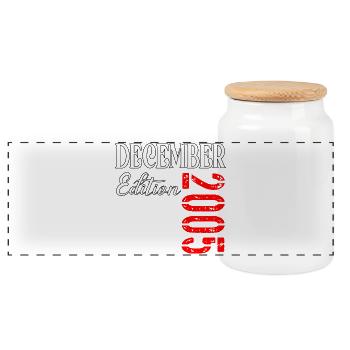 21st BIRTHDAY DECEMBER 2005 EDITION - Panoramic Cookie Jar with Wooden Lid - white - Front