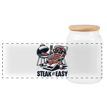 Steak It Easy Grilling Grill Gift Funny Chill - Panoramic Cookie Jar with Wooden Lid - white - Front