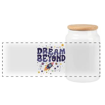 Dream Beyond Rocket and Stars - Panoramic Cookie Jar with Wooden Lid - white - Front