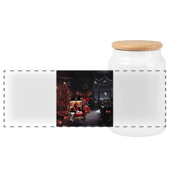 Cute little dark elves - Panoramic Cookie Jar with Wooden Lid - white - Front