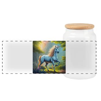 Unicorn in the forest - Panoramic Cookie Jar with Wooden Lid - white - Front