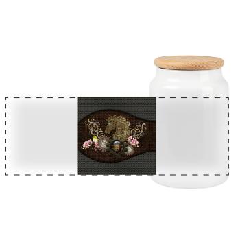 Ce cheval steampunk unique avec des fleurs - Boîte à biscuits avec couvercle en bois - blanc - Devant