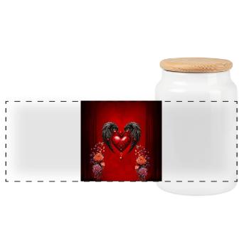 The Heart with Black Wings - Panoramic Cookie Jar with Wooden Lid - white - Front
