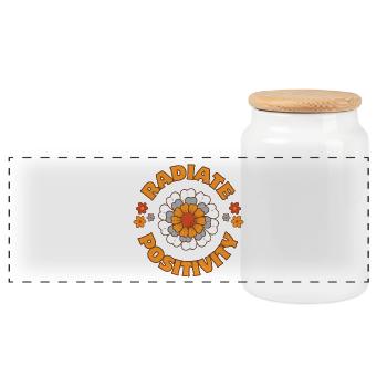 Radiate Positivity Retro Floral Style - Panoramic Cookie Jar with Wooden Lid - white - Front
