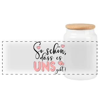 BEZIEHUNGSSPRÜCHE UNS - LIEBESERKLÄRUNG - Panorama Keksdose mit Holzdeckel - Weiß - Vorne