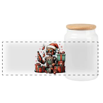 roboter bier weihnachten ugly xmas rostig geschenk - Panorama Keksdose mit Holzdeckel - Weiß - Vorne