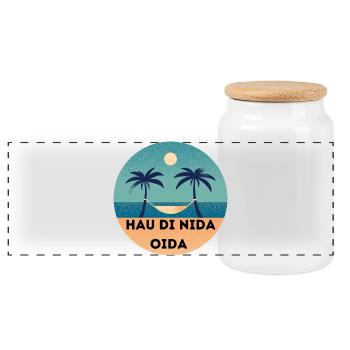 Hau di nida Oida. - Panorama Keksdose mit Holzdeckel - Weiß - Vorne