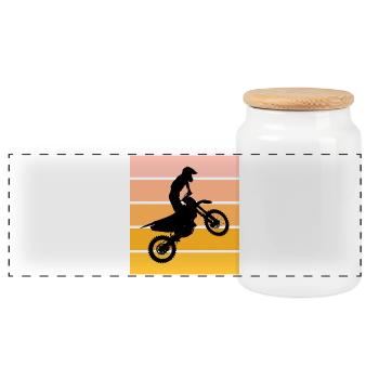 Motocross Silhouette Sonnenuntergang - Panorama Keksdose mit Holzdeckel - Weiß - Vorne