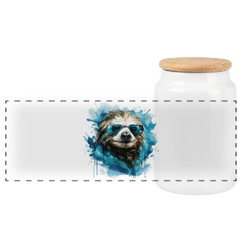 Sunglasses Sloth Aquawash - Panoramic Cookie Jar with Wooden Lid - white - Front
