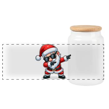 Santa Claus with Sunglasses Xmas Costume - Panoramic Cookie Jar with Wooden Lid - white - Front