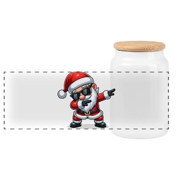 Santa Claus with Sunglasses Xmas Costume - Panoramic Cookie Jar with Wooden Lid - white - Front