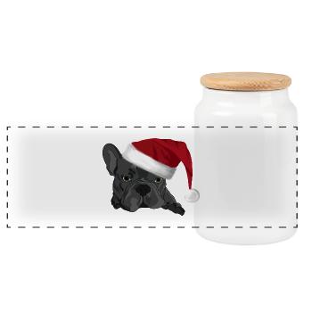 Bulldogge mit Weihnachtsmütze - Panorama Keksdose mit Holzdeckel - Weiß - Vorne