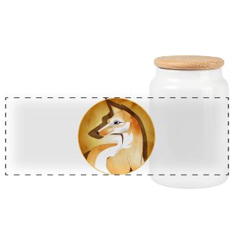 Hand drawn beautiful fox in frame - Panoramic Cookie Jar with Wooden Lid - white - Front