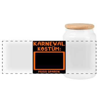 KARNEVAL KOSTÜM INFLATION MUSS SPAREN SPRÜCHE - Panorama Keksdose mit Holzdeckel - Weiß - Vorne