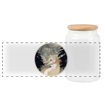 Fox Patch in Vintage Style Hand Drawn - Panoramic Cookie Jar with Wooden Lid - white - Front