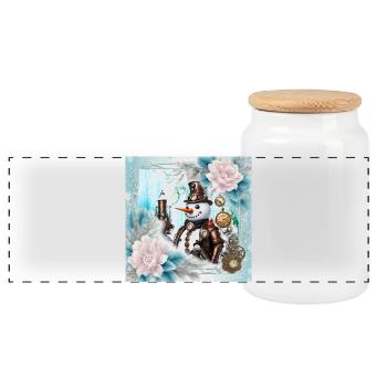 Snowman in Time - Panoramic Cookie Jar with Wooden Lid - white - Front