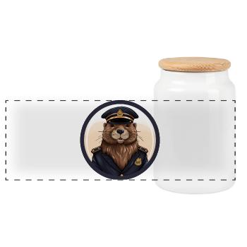 Beaver Police - Panoramic Cookie Jar with Wooden Lid - white - Front