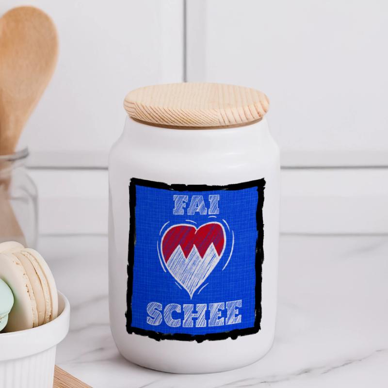 FAI SCHEE - Franconian dialect is nice. Panoramic Cookie Jar with Wooden Lid