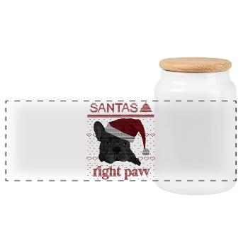 Patte de Nuit du Père Noël – Motif de Noël Bouledogue - Boîte à biscuits avec couvercle en bois - blanc - Devant