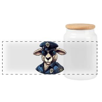 Policier mouton - Boîte à biscuits avec couvercle en bois - blanc - Devant