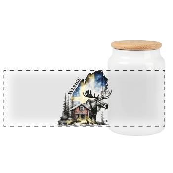 Sverige - Schweden - Elch - Schwedenhaus - Panorama Keksdose mit Holzdeckel - Weiß - Vorne