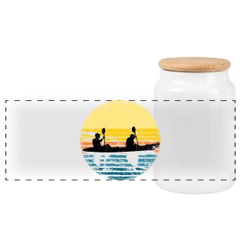 Sunset Kayak Silhouette Circle - Panorama Keksdose mit Holzdeckel - Weiß - Vorne