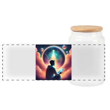 Predicting the future meditation - Panoramic Cookie Jar with Wooden Lid - white - Front