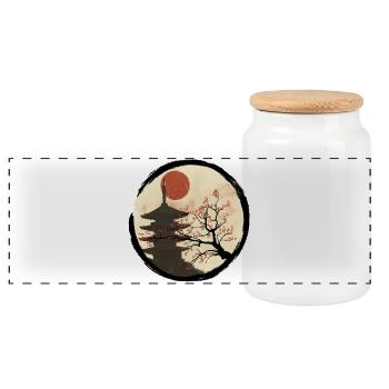 Kyoto in bloom - Panoramic Cookie Jar with Wooden Lid - white - Front