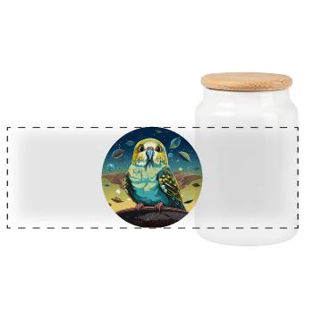 Drôle de perruche avec des ovnis dans l’espace - Boîte à biscuits avec couvercle en bois - blanc - Devant