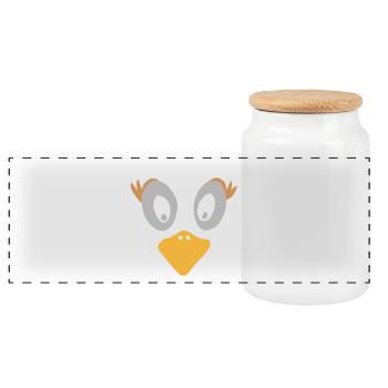 Kulleraugen Ente Cartoon Design - Panorama Keksdose mit Holzdeckel - Weiß - Vorne