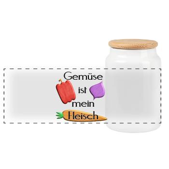 Gemüse - Gemüse ist mein Fleisch -schwarze Schrift - Panorama Keksdose mit Holzdeckel - Weiß - Vorne