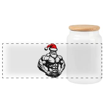 Père Noël Musclé | Débardeur Festif Gym - Boîte à biscuits avec couvercle en bois - blanc - Devant