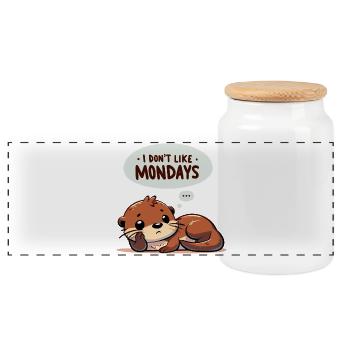 Anti-Monday Otter | Office Humor - Panoramic Cookie Jar with Wooden Lid - white - Front