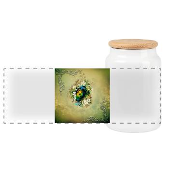 Wonderful colorful horse with flowers - Panoramic Cookie Jar with Wooden Lid - white - Front