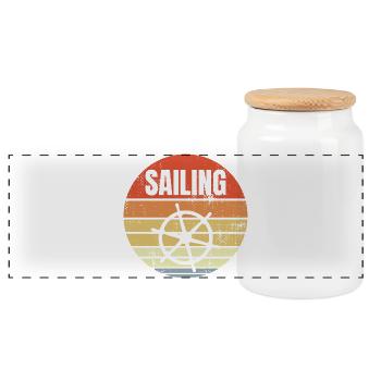 Steuerrad Segelschiff - Panorama Keksdose mit Holzdeckel - Weiß - Vorne