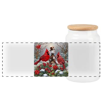Wonderful Steampunk Snowman with Birds - Panoramic Cookie Jar with Wooden Lid - white - Front