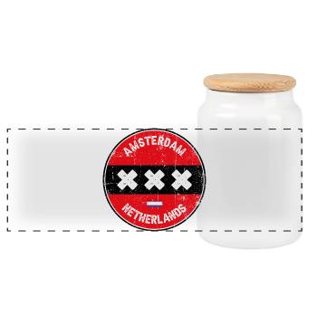 Amsterdam Netherlands - Panoramic Cookie Jar with Wooden Lid - white - Front