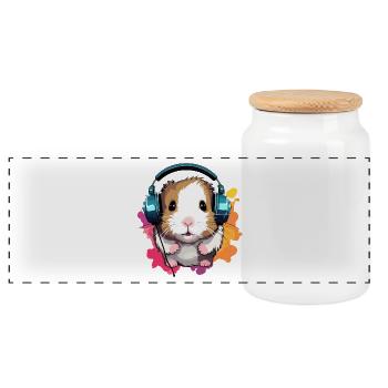 Hamster avec écouteurs Hamster nain Hamster doré - Boîte à biscuits avec couvercle en bois - blanc - Devant