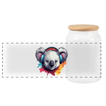 Koala mit Kopfhörer Koalabären - Panorama Keksdose mit Holzdeckel - Weiß - Vorne